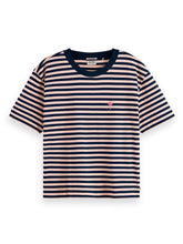Load image into Gallery viewer, Navy &amp; pink Stripe Knitted tee