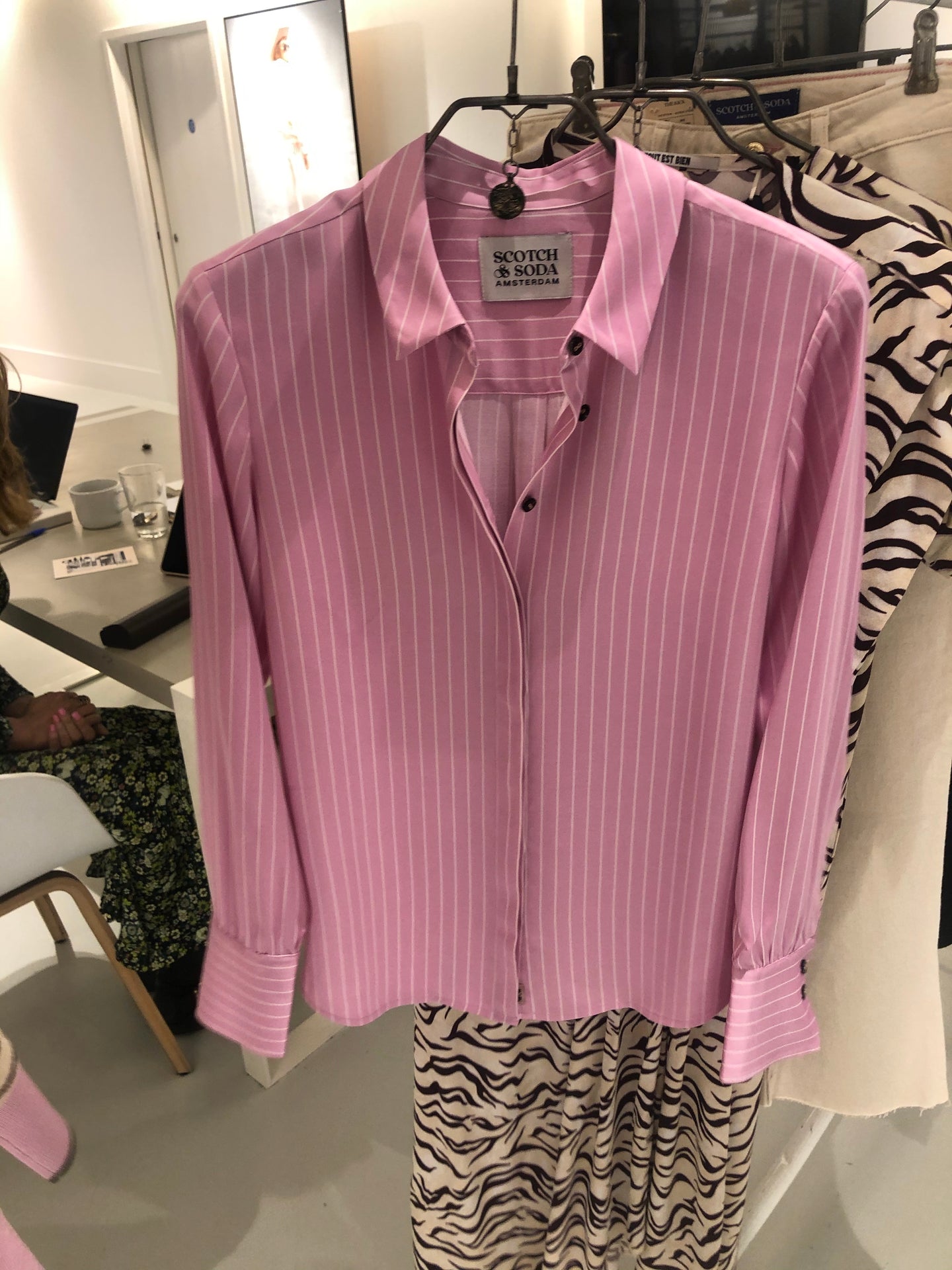 Pale pink stripe regular fit blouse