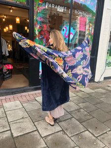 Navy Floral Embroidered Scarf