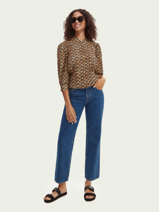 Printed shoulder detailed top