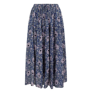 Farah Maxi Print Skirt in Midnight Blue