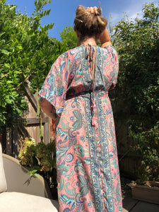 Indian Silk Kaftan Dresses - Pink paisley