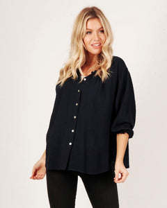 Vesti - Navy Peasant blouse with Broderick Anglais