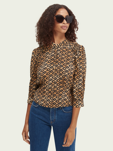 Printed shoulder detailed top