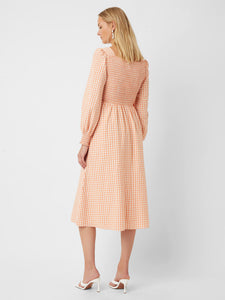 Classic Gingham Square-neck Dress - Peach