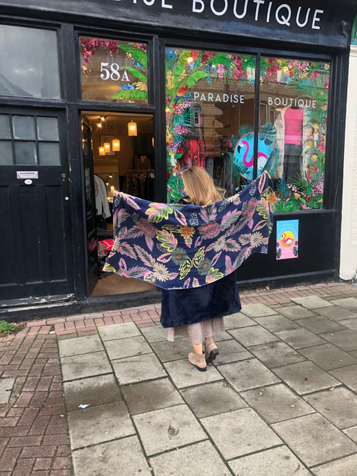 Navy Floral Embroidered Scarf