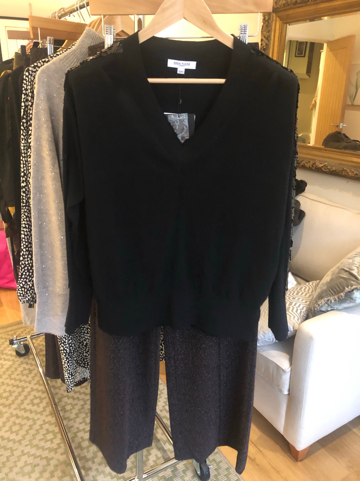SEQUIN KNIT LS V NK JUMPER